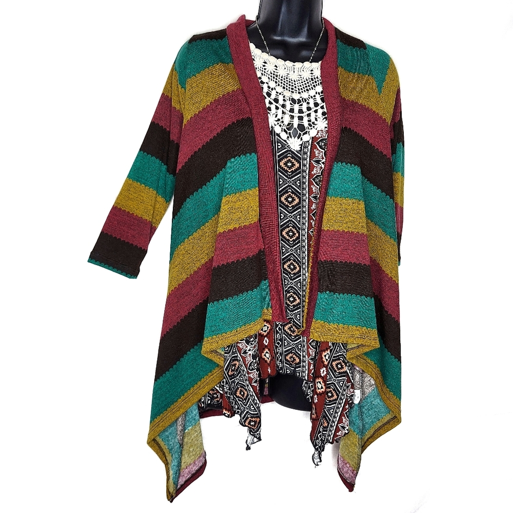 Diosa Half Sleeve Open Front Cardigan Striped - S